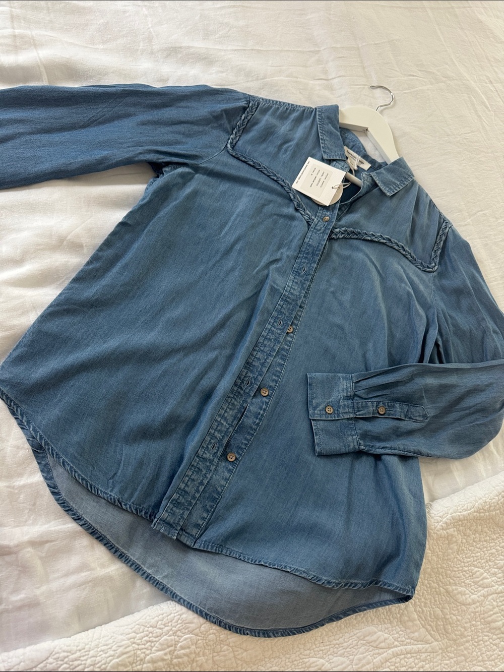 beachlunchlounge Denim-Style Button Front Shirt - Blue